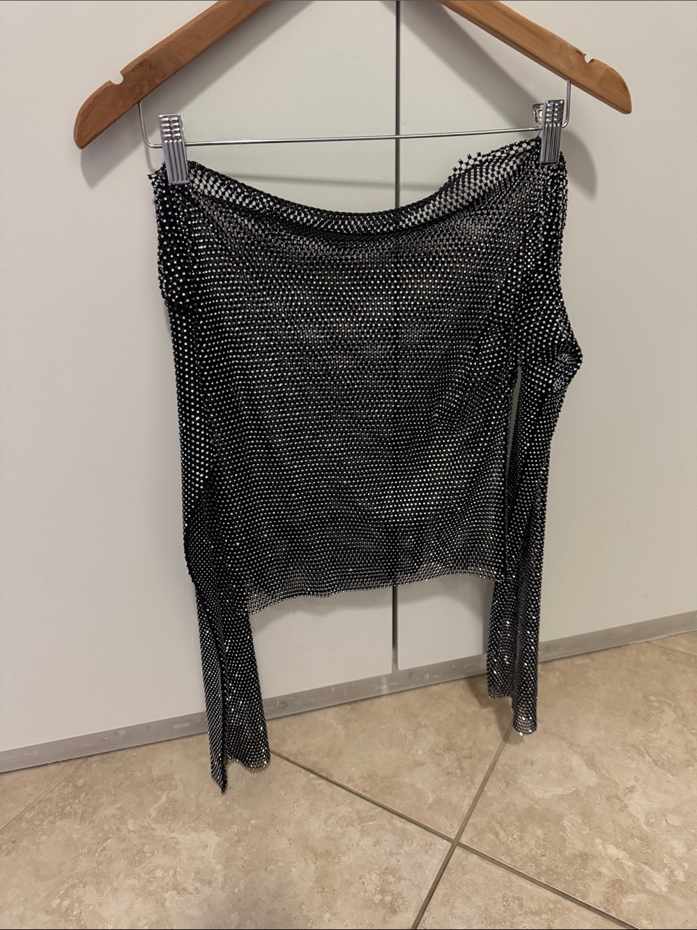 Black and Silver Rhinestone Mesh top